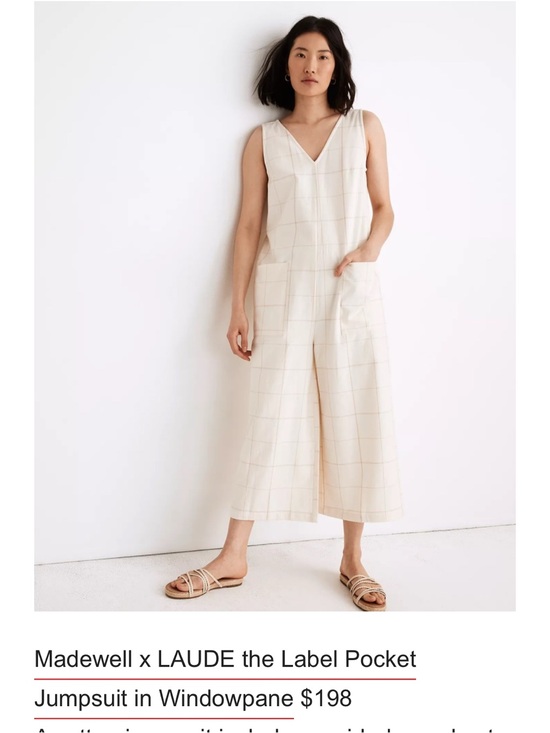 Laude The Label Pants - Madewell x LAUDE the Label Windowpane Cropped Jumpsuit Women's Medium NWT